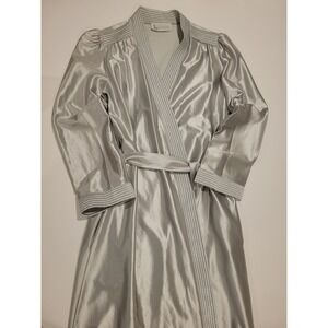 Vtg Barad Robe Long Loungewear Silver Glamour Old Hollywood Satiny USA Women's M